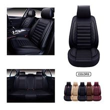 Load image into Gallery viewer, OASIS AUTO OS-001 Leather Car Seat Covers, Faux Leatherette Automotive Vehicle Cushion Cover for 5 Passenger Cars & SUV Universal Fit Set for Auto Interior Accessories (Full Set, Black)