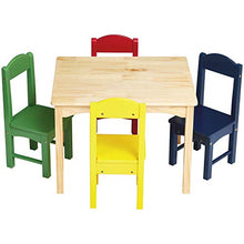 Load image into Gallery viewer, AmazonBasics Kids Wood Table and 4 Chair Set, Natural Table, Assorted Color Chairs