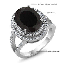Load image into Gallery viewer, GemStoneKing 6.44 Carat 14X10MM Oval Natural Genuine Black Onyx Women's Ring Solid 925 Sterling Silver Cocktail Ring , Black and White , (SIZE 7)