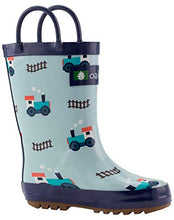 Load image into Gallery viewer, OAKI Kids Rain Boots with Easy-On Handles, Trains & Tracks, 11T US Toddler