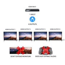 Load image into Gallery viewer, 4K 1x4 HDMI Splitter by OREI - 1 Port to 4 HDMI Display Duplicate/Mirror - Powered Splitter Ver 1.4 Certified for Full HD 1080P High Resolution & 3D Support (One Input To Four Outputs) - HD-104 Black