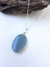 Load image into Gallery viewer, Oval Celestite Silver pendant, Natural Celestite pendant, Tiny oval celestite/Angelite silver pendant, Throat chakra, Light blue, zen, gift