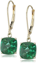 Load image into Gallery viewer, Amazon Collection 10k Yellow Gold Cushion-Cut Checkerboard Created Emerald Leverback Earrings (8mm)