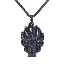 Load image into Gallery viewer, HASKARE Natural Energy Stone Pendant Engraved Black Obsidian Healing Necklace Adjustable Size 27.5inch (Rainbow Obsidian-Fox)