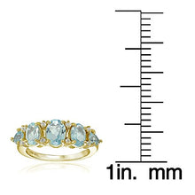 Load image into Gallery viewer, Yellow Gold Flashed Sterling Silver Blue and White Topaz 5-Stone Half Eternity Band Ring, Size 7