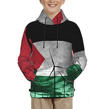 Load image into Gallery viewer, Palestine Flag Print Hoodies Kids 3D Print Sweatshirts Long Sleeve Pullover Hoodies with Pocket for Teen Boys and Girls Black