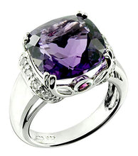 Load image into Gallery viewer, RB Gems Sterling Silver 925 Ring Genuine Gems Cushion 12 mm Rhodium-Plated Finish Cocktail Style (10, Amethyst)