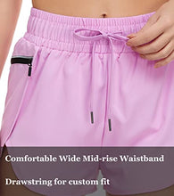 Load image into Gallery viewer, Oalka Women's Quick Dry Running Shorts Lined Athletic Workout Shorts with Pockets Pink Lilac XXL