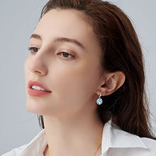 Load image into Gallery viewer, 14K gold-plated sterling silverRound natural topaz earrings crystal drop earrings, natural crystal birthday stone grapple stone fox earrings, The best choice for gifts for women (Blue topaz, Sterling Silver)