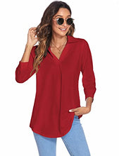Load image into Gallery viewer, Newchoice Womens Business Casual V Neck Blouses Cute Pleated 3/4 Sleeve Work Shirts Loose Fitting Going Out Tops (Red, XXL)