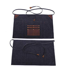 Load image into Gallery viewer, Multipurpose Waxed Canvas Waist Apron Leather Pockets for Men and Women, Heavy Duty Workshop Half Work Tool Apron Waterproof (Black)