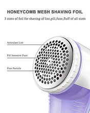 Load image into Gallery viewer, Ruidla Fabric Shaver Defuzzer, Electric Lint Remover, Rechargeable Sweater Shaver with Replaceable Stainless Steel 3-Blades, Dual Protection, Removable Bin, Easy Remove Fuzz, Lint, Pills, Bobbles