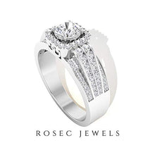 Load image into Gallery viewer, Unique Solitaire Engagement Ring, 1Ct Certified Diamond HI-SI Halo Wedding Ring, Wide Sidestone Ring, Art Deco Anniversary Ring, Statement Bridal Ring, 10K White Gold, Size:US 6.25