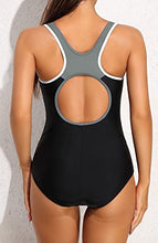 Load image into Gallery viewer, ATTRACO Womens Bathing Suit Slimming Swimwear Athletic Training Swimsuit One Piece Grey/White