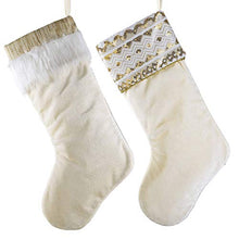 Load image into Gallery viewer, Valery Madelyn 21 inch 2 Pack Luxury White Gold Christmas Stockings Decorations with Embroidery Sequins and Cuff, Themed with Tree Skirt (Not Included)