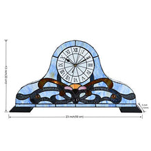 Load image into Gallery viewer, Bieye L10661 Baroque Desk Clock 23 inch Tiffany Style Stained Glass Accent Table Lamp, Night Light with Quartz Watch Inside (Blue)
