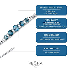Load image into Gallery viewer, Peora London Blue Topaz 5-Stone Bracelet for Women 925 Sterling Silver, 5 Carats total Round Shape, 7 1/2 inches