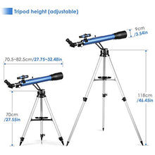 Load image into Gallery viewer, TELMU Telescope, 60mm Aperture Astronomical Refractor Telescope for Kid and Beginner Adults- Portable Travel Telescope with Tripod, Phone Adapter and Finders Scope