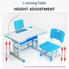 Load image into Gallery viewer, FTF Kids Desk and Chair Set Height Adjustable Children Table and Chair Set, Home School Use Anti-Reflective Children Study Table with LED Light/Reading Board/Pull-Out Drawer (Blue)