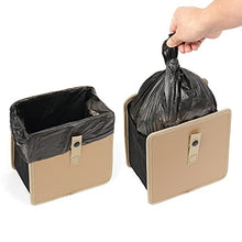 Load image into Gallery viewer, KMMOTORS Foldable Car Garbage Can Patented Car Waste Basket Comfortable Multifuntional Vegan Leather and Oxford Clothes Car Organizer Car Trash Can (Medium, Beige)