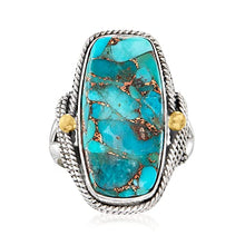 Load image into Gallery viewer, Ross-Simons Turquoise Ring in 2-Tone Sterling Silver. Size 7