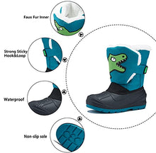 Load image into Gallery viewer, MORENDL Toddler Snow Boots Easy-on Fur Lined Warm Soft Winter Kids Boots with Cute Dinosaur Print Blue 12 US Little Kid