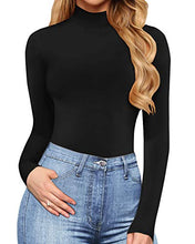 Load image into Gallery viewer, MANGOPOP Women's Mock Turtle Neck Long Sleeve Tops Bodysuit Jumpsuit (A Long Sleeve Black, Medium)
