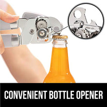 Load image into Gallery viewer, Gorilla Grip Manual Handheld Strong Can Opener, Sharp Cutting Wheel for Smooth Edge Cut, Oversized Easy to Use Turn Knob, Comfortable Soft Handle, Includes Built in Bottle Opener, Almond