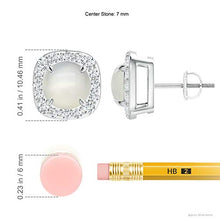 Load image into Gallery viewer, June Birthstone - Claw-Set Moonstone and Diamond Cushion Halo Stud Earrings in 14K White Gold (7mm Moonstone)