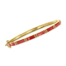 Load image into Gallery viewer, Ross-Simons 0.20 ct. t.w. Garnet and Red Enamel Bangle Bracelet in 18kt Gold Over Sterling. 7 inches