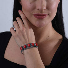 Load image into Gallery viewer, American West Sterling Silver Red Coral Gemstone 5-Stone Cuff Bracelet Size Medium