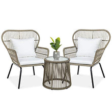 Load image into Gallery viewer, Best Choice Products 3-Piece Patio Conversation Bistro Set, Outdoor All-Weather Wicker Furniture for Porch, Backyard w/ 2 Wide Ergonomic Chairs, Cushions, Glass Top Side Table - Tan