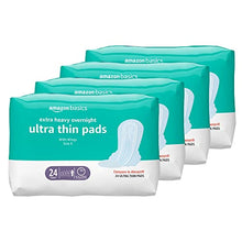 Load image into Gallery viewer, Amazon Basics Ultra Thin Pads with Flexi-Wings for Periods, Extra Heavy Overnight Absorbency, Unscented, Size 5, 96 Count, 4 Packs of 24 (Previously Solimo)
