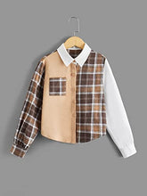 Load image into Gallery viewer, WDIRARA Girl's Plaid Color Block Button Down Shirt Long Sleeve Pocket Blouse Preppy Top Multicolor 10Y