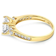 Load image into Gallery viewer, Ioka - 1.5 Ct. Cubic Zirconia CZ 3 Stone Princess Cut Engagement Ring Solid 14K Yellow Gold With Stones in Band - Size 5 - Size 5