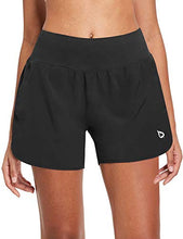 Load image into Gallery viewer, BALEAF Womens 5 Inches Knit Waistband Running Shorts with Liner Quick Dry Lounge Gym Walking Lined Shorts Back Zipper Pocket Black Size XS