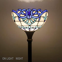 Load image into Gallery viewer, Tiffany Style Torchieres Floor Lamp Table Desk Standing Lighting White Blue Baroque Wide 12 Tall 66 Inch Stained Glass Lampshade for Living Room Bedroom Antique S003B WERFACTORY