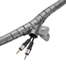 Load image into Gallery viewer, Flexzion Spiral Wire Wrap Tube Cable Organizer Management Sleeve - PE Polyethylene Flexible Expandable Desktop Computer PC Cinema TV Zipper Cord Storage with Clip 22mm Dia 1.5M 5 Feet Length (Gray)