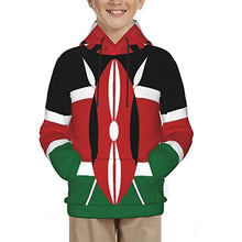 Load image into Gallery viewer, Kenya Flag Print Hoodies Kids 3D Print Sweatshirts Long Sleeve Pullover Hoodies with Pocket for Teen Boys and Girls Black