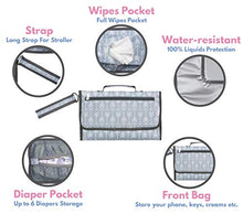 Load image into Gallery viewer, Baby Portable Changing Pad | Waterproof | Foldable Pad with Stroller Strap & Pocket for Diapers & Wipes | Changing Organizer Bag for Toddlers Infants & Newborns | Perfect Baby Shower Gift