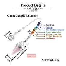Load image into Gallery viewer, Jovivi Natural 7 Chakra Healing Crystals Pendulum for Dowsing Divination Rose Quartz Pointed Cone Gemstone Reiki Pendulum Pendant with OM Charm Chain