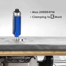 Load image into Gallery viewer, KOWOOD Plus Straight Flush Trim Router Bit Set, 1/4 Inch Shank, Top Bearing Flush Trim Bit Kit. Cutting Height in 1/4”, 5/16”, 3/8”, 1/2”. With updated Kowood C3 Carbide. Great for trim shelf edging, veneer or laminates. Ideal for work with a template to