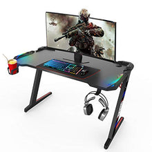 Load image into Gallery viewer, CNASA Gaming Desk,Premium Home Office PC Computer Table for Gamer Pro, Black Gaming Desks Workstation with RGB LED Lights,Cup Holder, Headphone Hook,Storage and 2 Cable Management Holes