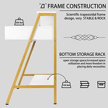 Load image into Gallery viewer, Modern Writing Desk with Hutch - 39” x 19” Workstation Computer Work Study Table for Home Office Furniture Vanity Make Up Desk, 3 Tier Storage Shelf and 2 Drawers (White/Gold)