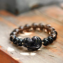Load image into Gallery viewer, Jewever Black Obsidian Fox Bracelet Stretch Natural Gemstone Healing Crystal Charm Foxes Jewelry Gifts for Women 10mm