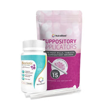 Load image into Gallery viewer, NutraBlast Boric Acid Vaginal Suppositories 800mg Complex w/FOS Prebiotic Enhancer & Aloe Vera w/Vaginal Applicator, 30 Suppositories & 15 Applicators - pH Balance, Feminine Care - Made in USA