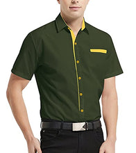 Load image into Gallery viewer, Ranberone Mens Casual Cotton Short Sleeve Dress Shirt Slim Fit Contrast Collar Button Down Shirts(Olive Green,Large)