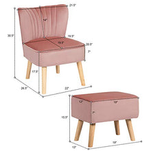 Load image into Gallery viewer, Giantex Velvet Accent Chair with Ottoman, Modern Tufted Upholstered Chair with Footrest, Firm Wood Legs, Leisure Single Club Chair Set for Living Reading Room Bedroom (Pink)