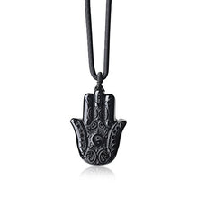 Load image into Gallery viewer, COAI Healing Black Obsidian Stone Hamsa Hand Pendant Necklace for Men Women