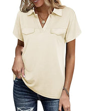 Load image into Gallery viewer, MCKOL Collared Shirts for Women Business Casual Tops for Women Summer Tops and Blouses Plus Size Short Sleeve V Neck Polo Shirts Loose Fit Comfy Shirts Fashion 2022 Beige XXL